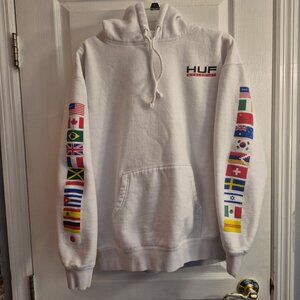 HUF Worldwide Flags Hoodie - White Sweatshirt - Mens Large